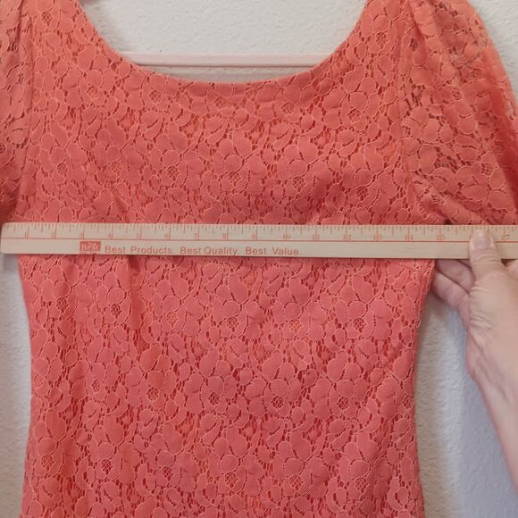 Charming Charlie Mini Lace Dress Small 3/4 Sleeve Full Zip Orange - Picture 4 of 11